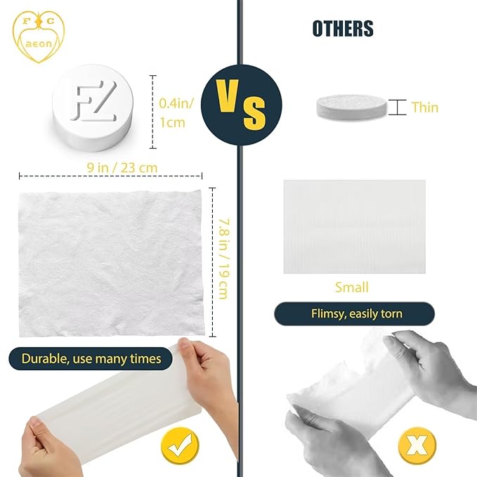 Fcaeon Compressed Towel Tablets 100 Pcs Disposable Face Towel Coin Tissue Cloths for Skincare Facial Cleansing Travel Camping Hiking Gym Workout and Emergency Cleaning Portable Washcloths(Blue)