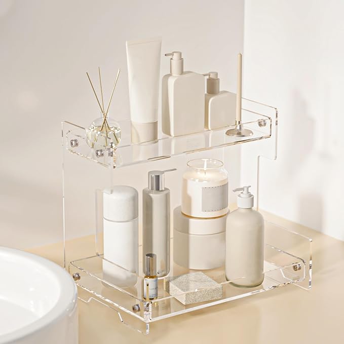 Acliys Bathroom Counter Organizer Countertop 2 Tier Storage Acrylic Corner Makeup Organizer for Makeup, Perfume, Vanity, Spice Rack, Bathroom Sink