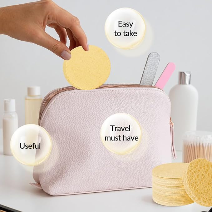 50-Count Facial Sponges Compressed Natural Cellulose Sponge Round Shape Face Sponge for Face Cleansing Exfoliating and Makeup Removal, Yellow