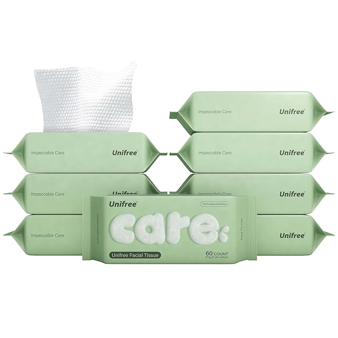 Unifree Facial Tissues I Dry Wipes I Makeup Remover, 8-pack Value Pack, 480 Count