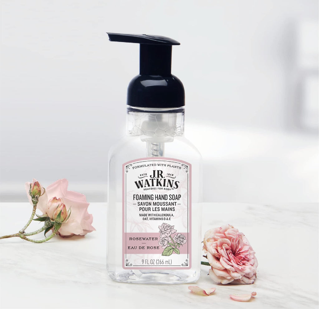 J.R. Watkins Moisturizing Foam Hand Soap Dispenser 3 Pack, Rose, 9 fl oz