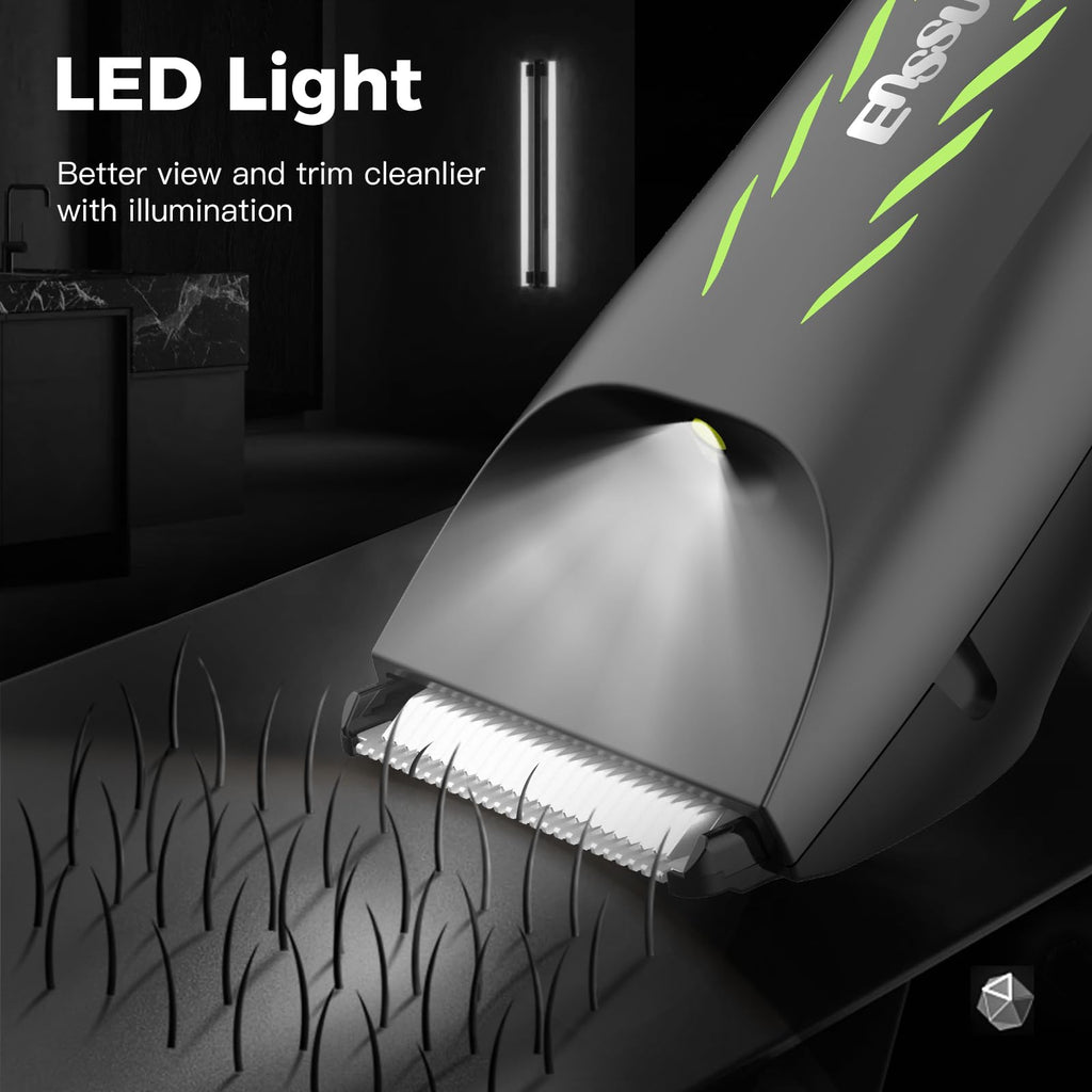 ENSSU Manscape Body Hair Trimmer for Men, Pubic Groin Hair Trimmer for Men with Safe Blade, Cordless Ball Shaver w/Light, Charging Dock, Waterproof Body Groomer Man, LED Display, 1H Charge,Green