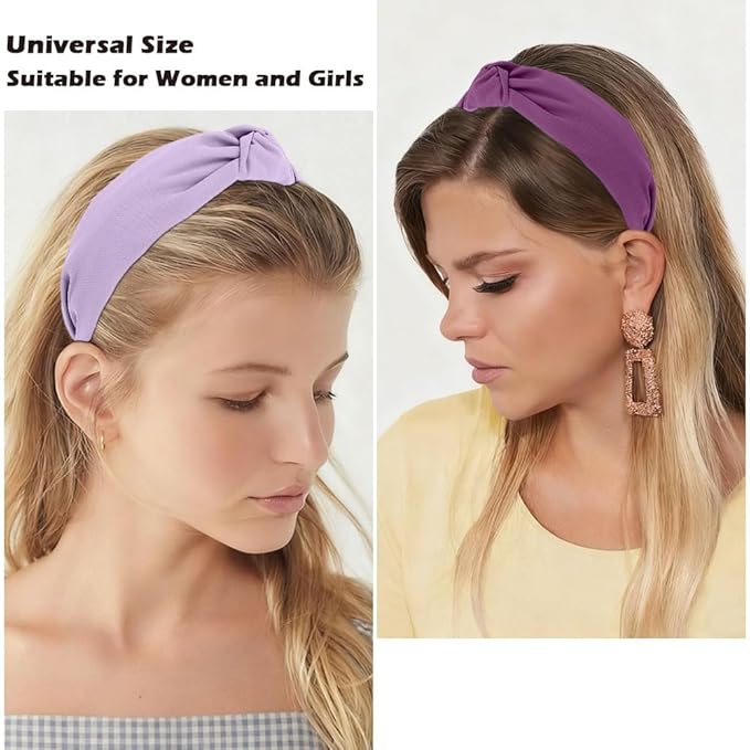 AHONEY 5 Pack Purple Knotted Headbands for Women Trendy Fashion Thick Headbands Top Knot Non Slip Cute Hair Accessories Headband Pack Diademas Para Mujer