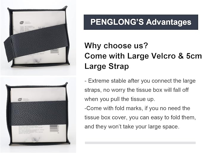 PENGLONG Tissue Box Cover 5X5X5'' PU Leather Tissue Holder Square Tissue Cube Box Organizer for Bathroom Vanity Countertop, Car, Night Stands, Office, Home, Kitchen (1Pack, Black)