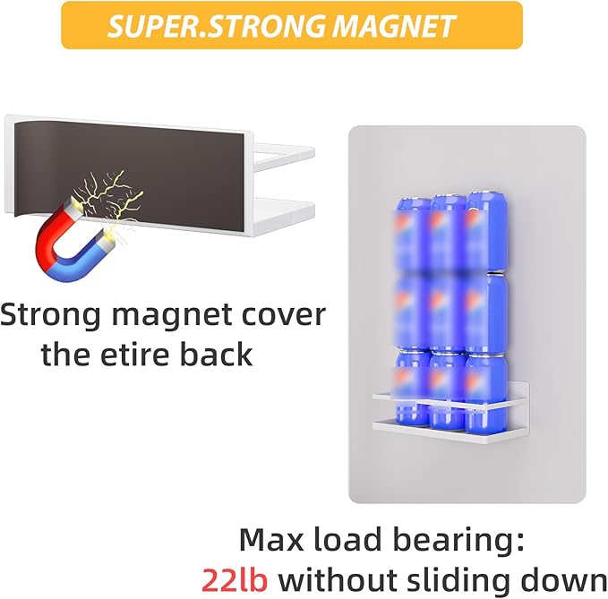 KMUZAWN Magnetic Spice Rack for Refrigerator, 2 Pack Magnetic Shelf, Fridge Magnet Organizer with Moveable 6 Hooks, Magnetic Fridge Shelf for Kitchen Organization and Storage(White, 2 Pack)