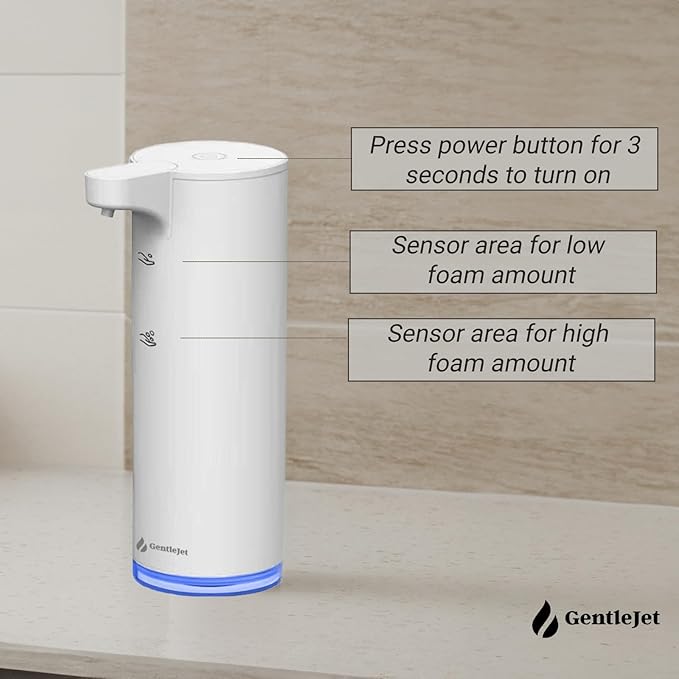 GentleJet EasyFoam Automatic Foaming Soap Dispenser, Touchless USB-C Rechargeable Sensor Pump, 304 Stainless Steel, Adjustable Foam, IPX5 Water-Resistant for Bathroom & Kitchen, 10 fl oz / 300 mL