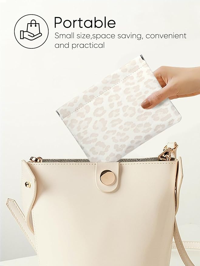 Ksriylm Leopard Leather Small Makeup Pouch for Women,Cosmetic Accessories,Waterproof and Portable Cosmetic Bag,Self-closing, No Zipper, Aesthetic Storage Pouch,Lipstick for Purse,Light Yellow