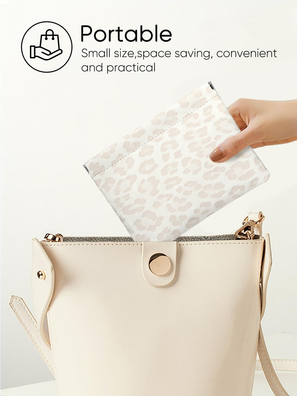 Ksriylm Leopard Leather Small Makeup Pouch for Women,Cosmetic Accessories,Waterproof and Portable Cosmetic Bag,Self-closing, No Zipper, Aesthetic Storage Pouch,Lipstick for Purse,Light Yellow