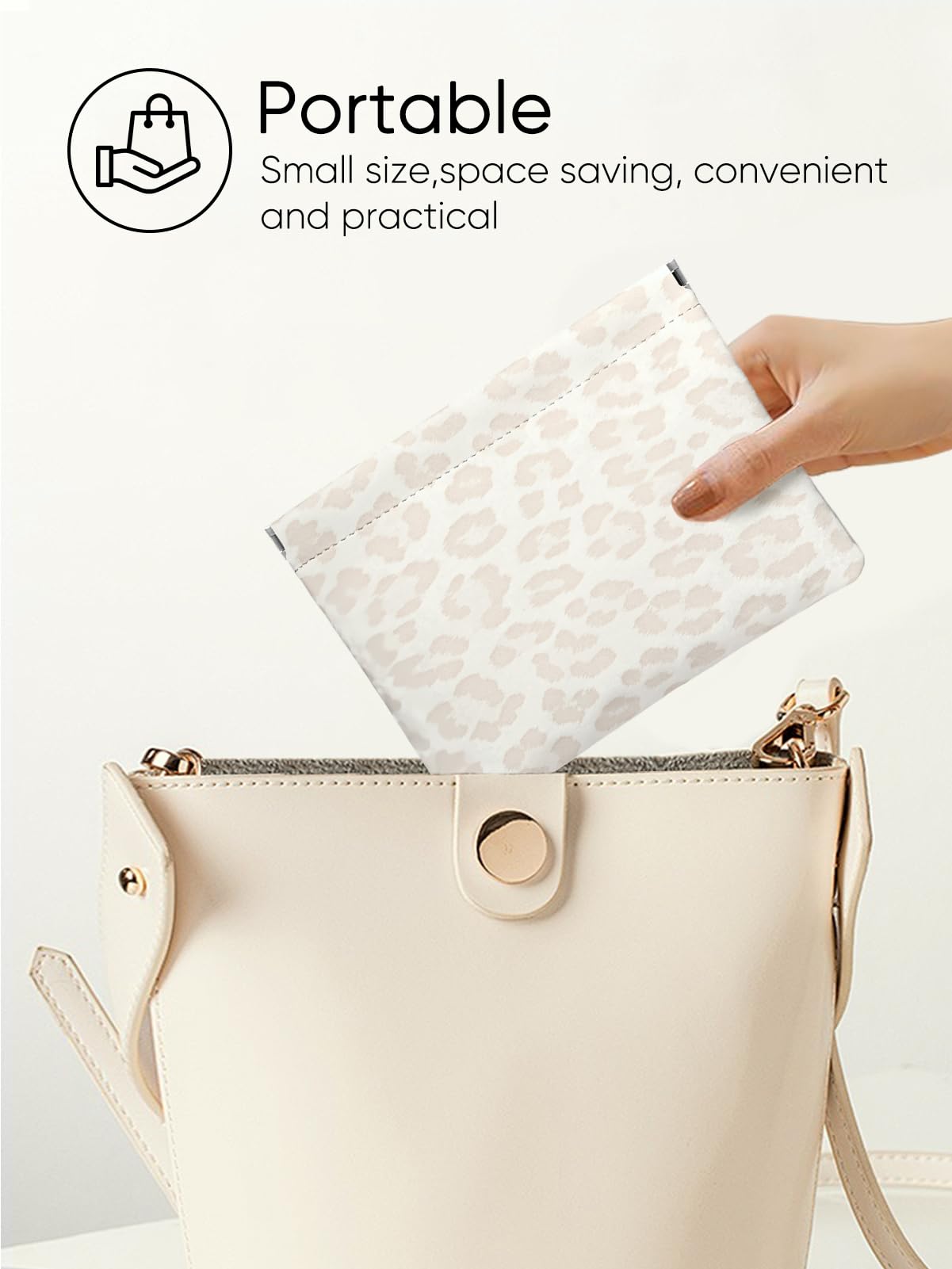 Ksriylm Leopard Leather Small Makeup Pouch for Women,Cosmetic Accessories,Waterproof and Portable Cosmetic Bag,Self-closing, No Zipper, Aesthetic Storage Pouch,Lipstick for Purse,Light Yellow