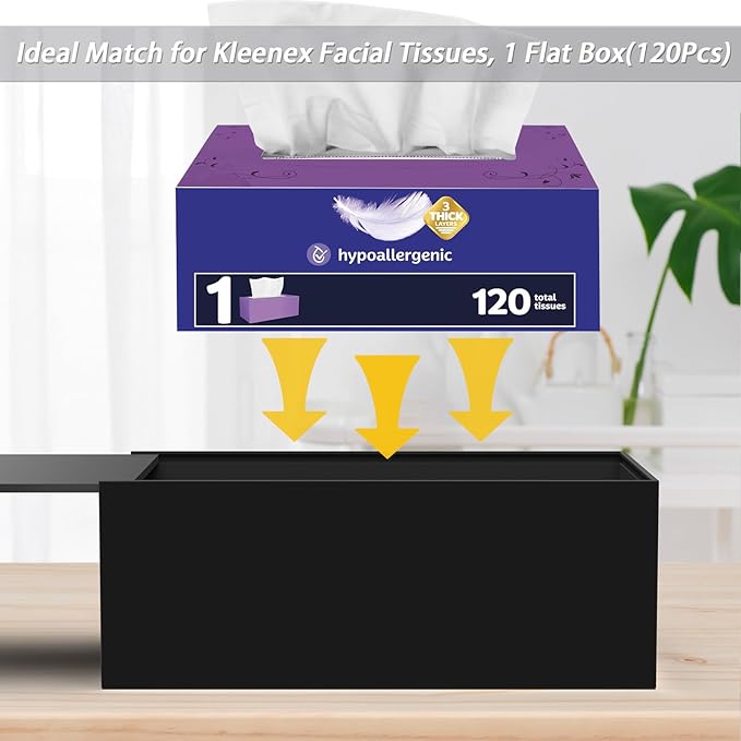SILUT Tissue Box Cover, Tissue Box Cover Rectangle, Stylish Tissue Box Holder, Facial Tissue Holder for Bathroom, Kitchen Vanity, Countertops, Dressers, Night Stand - Shiny Black
