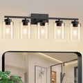 IZORRO Modern Bathroom Light Fixtures, 5 Light Black Vanity Lights, Bathroom Lighting Fixtures Over Mirror with Clear Glass for Living Room Cabinet Bedroom