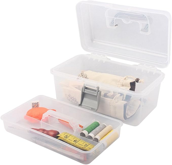BangQiao Multipurpose Plastic Storage Container Box with Handle and Latch Lock, Clear Gray