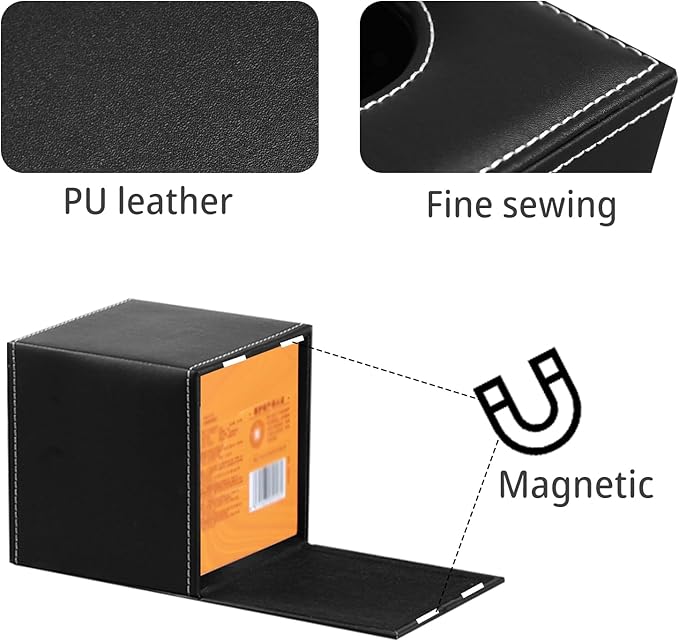 Leather Tissue Box Cover Square,Upgrade 99% Compatible Large Size,Modern Tissue Box Holder for Napkin Facial Paper,Dryer Sheet Dispenser Organizer for Bathroom Vanity Countertop,Night Stand Black