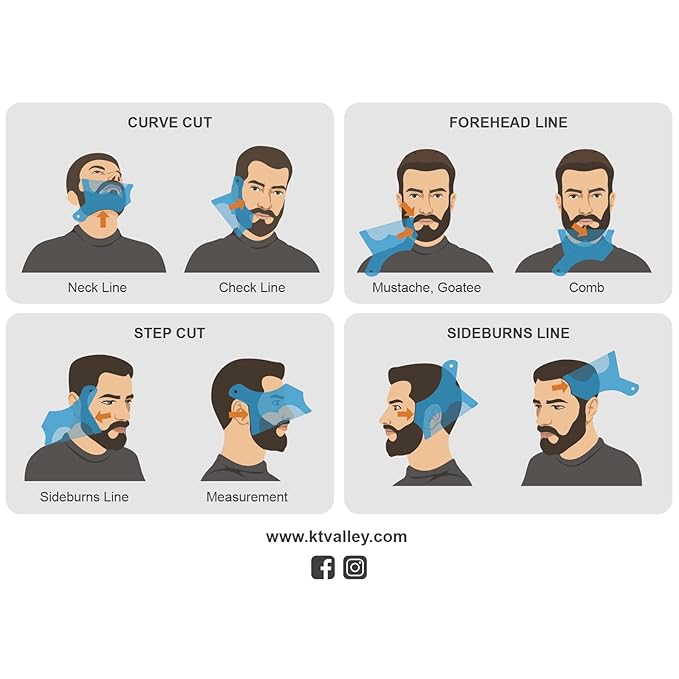 KT Valley Co. Men’s Beard Shaping Tool Transparent Design for Men's Jaw Cheek Neck Line Symmetric Curve, Professional Beard Guide Styling Comb Works w/All Types of Razors and Beard Trimmers