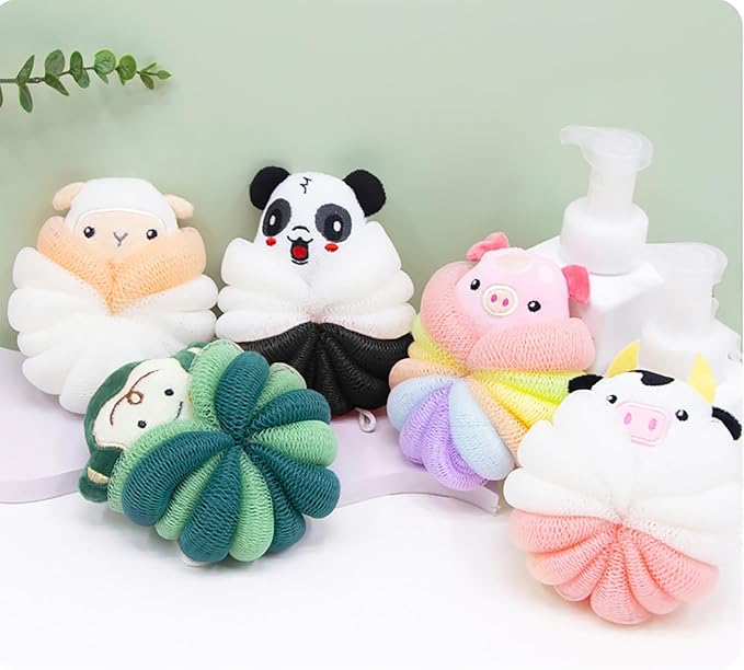 MURRI&MURRDI 2 Pcs Bath Loofahs for Kids, Soft Child Sponge for Shower Animal Body Scrubber for Kids Sponge for Bathing Cartoon Body Loofah Exfoliating Bathing Scrubber 55g (2 Cartoon A)