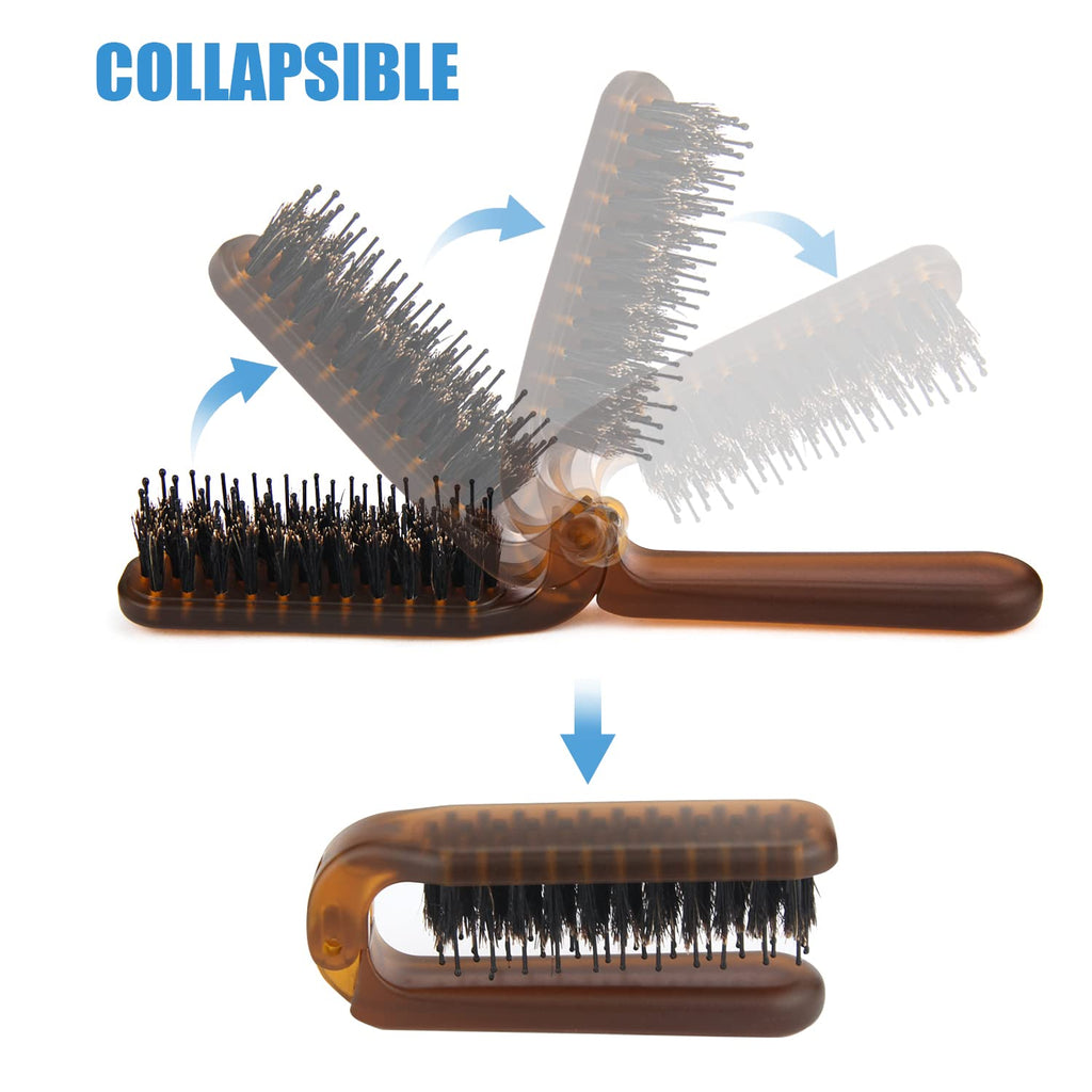 Travel Folding Hair Brush, Mini Boar Bristle Hair Brush for Men Women Kids