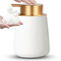 AZMOYAC Foaming Soap Dispenser - 12 Oz White Ceramic Foam Hand Soap Dispenser for Bathroom, Face Wash Dispenser Bottle with Matte Golden Foam Pump, Refillable Dish Dispenser for Kitchen