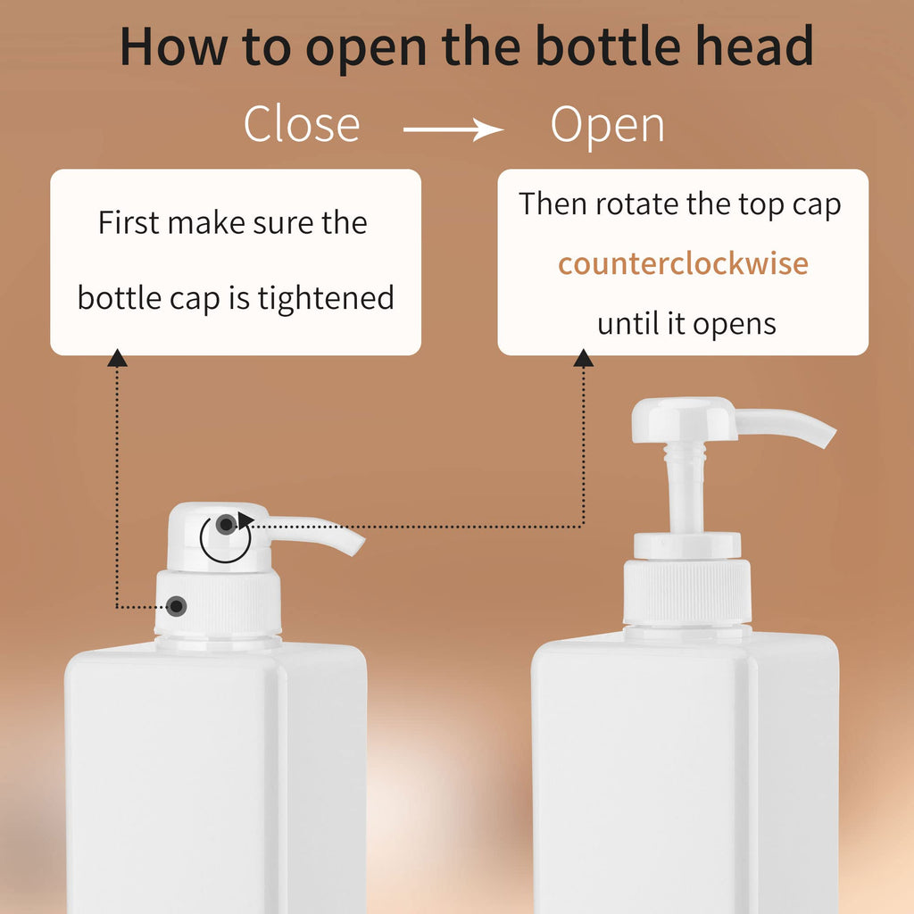450ml (15.2oz) Pump Bottle Dispenser Jansburg 2Pack Refillable Square Plastic Lotion Dispenser Empty Lotion Pump Bottle for Essential Oil Soap Lotion Shampoo, Bathroom/Kitchen/Travel White