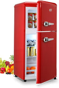KRIB BLING Mini Fridge With Freezer,Refrigerator With 2 Doors,7- Level Adjustable Thermostat, Removable Glass Shelves For Bedroom, Office, Kitchen, Apartment, Dorm, 3.5 Cu. Ft Red