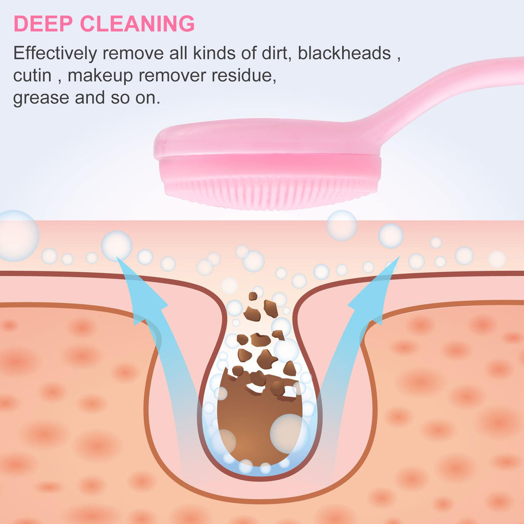 HINZIC Silicone Manual Facial Cleansing Brush, Skin Friendly Waterproof Face Cleaning Scrubber Exfoliator Cleanser for Blackheads Whiteheads Makeup Residues Removal- Pink