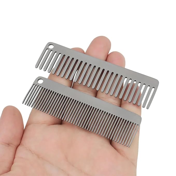 Pure Titanium Hair Comb for Men and Women - Fine Tooth Comb for Curls, Anti-Static Brush with Satin Finish, Compact Pocket Grooming Brush for Travel and Daily Carry