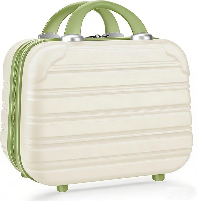JZRTravel 14 Inch Hard Makeup Train Case PC ABS Portable Cosmetic Travel Case Mini Suitcase Organizer for Make up Toiletries Toys Clothes Storage with Handle Elastic Strap