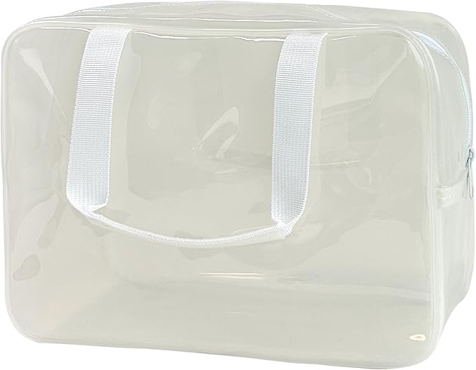TotePrint PVC Clear Pure Color Transparent Large Zipper Cosmetic Pouch Travel Makeup Cosmetic Bag with Handle for Travel Bathroom Toiletry Organizer (A23014-101-44)