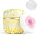 SHIMIDO Body Powder Puff and Container, 3.15" Portable Empty Body Powder Container for Baby Women's Loose Dusting Powder, Powder Case Box with Lids for Bath, Travel and Home Use (Yellow Flower)