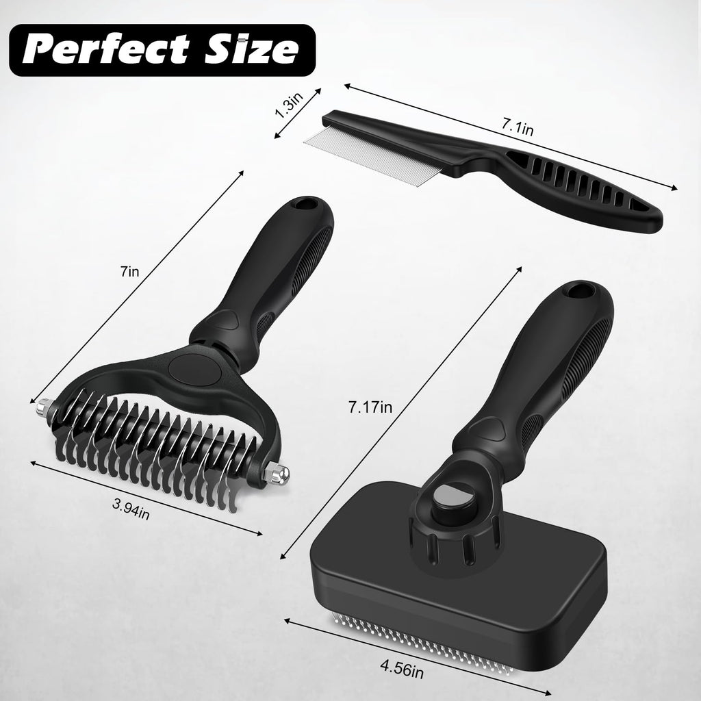 Professional 3PCS Self Cleaning Slicker Brush & Pet Grooming Rake & Flea Comb for Dogs,Cats and Horses (Yellow)