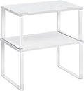 SONGMICS Cabinet Organizer Shelf, Set of 2 Kitchen Counter Shelves, Kitchen Storage, Spice Rack, Stackable, Expandable, Metal and Engineered Wood, 11.7 Inches, Cloud White and Snow White UKCS02W01