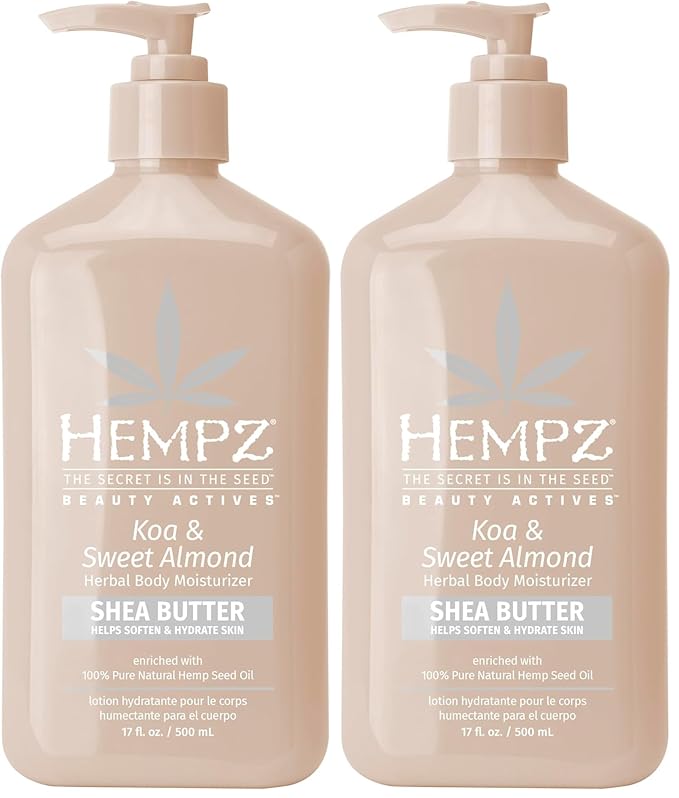 Hempz Koa & Sweet Almond Herbal Body Moisturizer for Women,17 Fl. oz. - Moisturizing Lotion with 100% Pure Hemp Seed Oil and Shea Butter - Hydrating Vegan Lotion for Dry Skin,(Pack of 2)