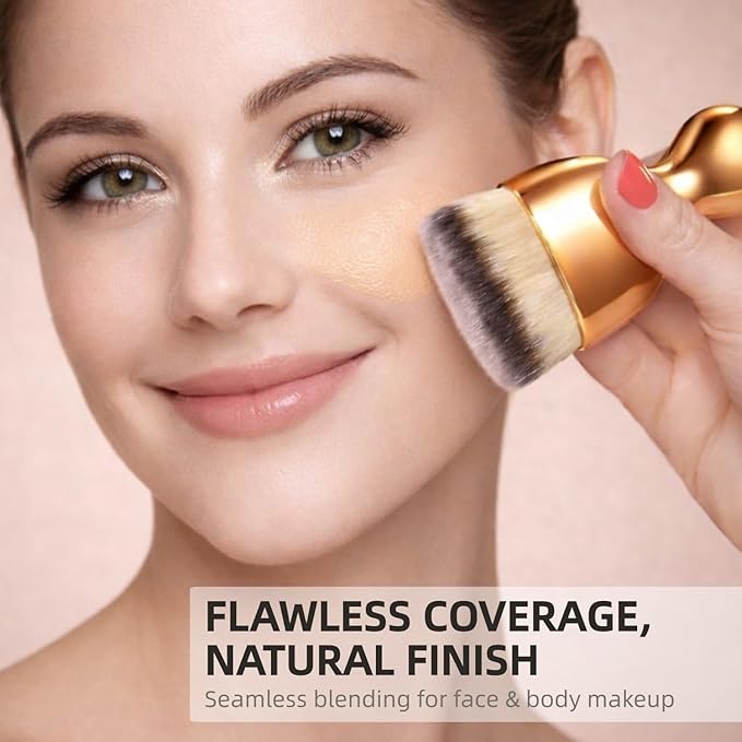 GOERTI Angled Kabuki Foundation Brush – High-Density Face & Body Blending Makeup Brush for Liquid Foundation, Bronzing Lotion, Concealer, Powder, Cream, Contouring, Streak-Free Self Tanner Applicator