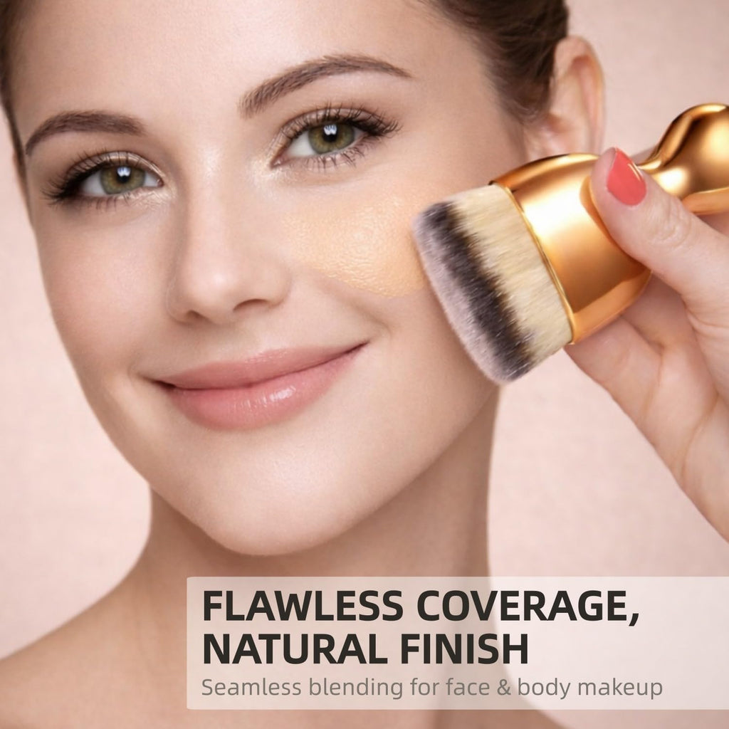 GOERTI Angled Kabuki Foundation Brush – High-Density Face & Body Blending Makeup Brush for Liquid Foundation, Bronzing Lotion, Concealer, Powder, Cream, Contouring, Streak-Free Self Tanner Applicator