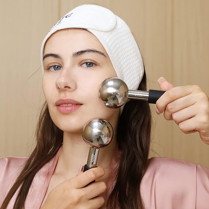 pfefe Ice Globes for Face & Eyes, Unbreakable Stainless Steel Cryo Sticks for Beauty Routines, Facials Cold Roller Cooling Globes for Puffiness, Wrinkles, Dark Circles, Headaches