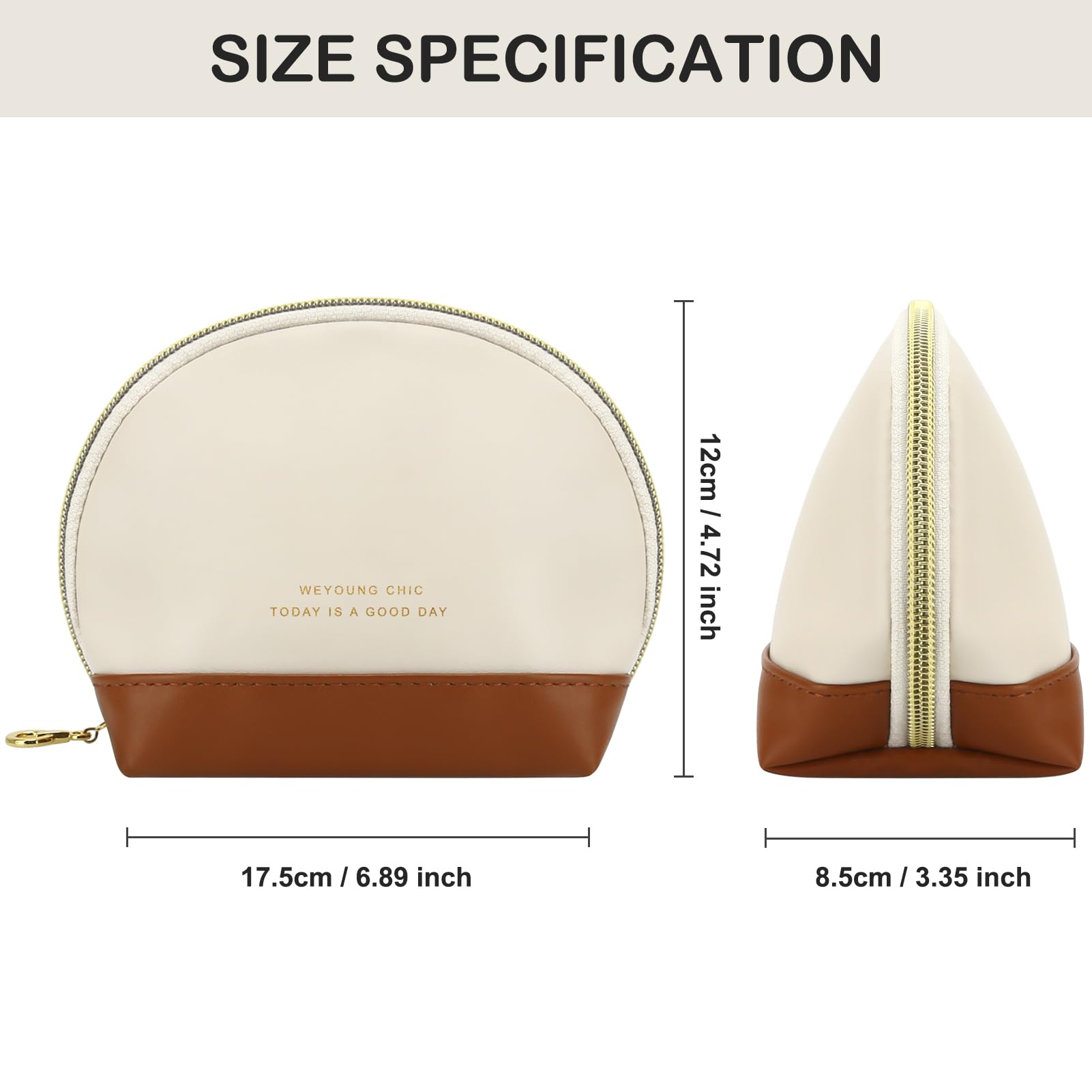 JINSI Small Makeup Bag Travel Cosmetic Bag Toiletry Zipper Pouch Make Up Organizer Bag with Handle Purse for Women Soft PU Leather Skincare Case (S01-Beige)