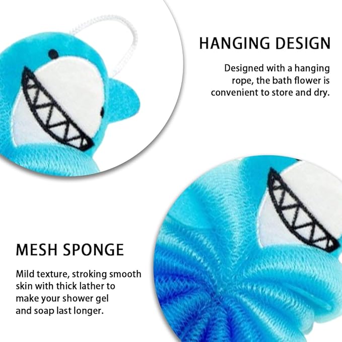 Bath Loofahs,Ttdesefu Kids Toddler Body Sponge Cute Cartoon Kids Loofah,Bath Sponge Shower Puff Soft Loofah Sponge Pouf Exfoliating Mesh Shower Ball (Animal，2 Pcs) (Green,Blue)