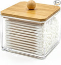 SheeChung Qtip Holder for Bathroom - Bamboo Lid Acrylic Cotton Swab Dispenser, Clear Apothecary Jar for Cotton Balls, Beauty Pads, Hair Ties, Boho Vanity Decor & Organizer (1pack)