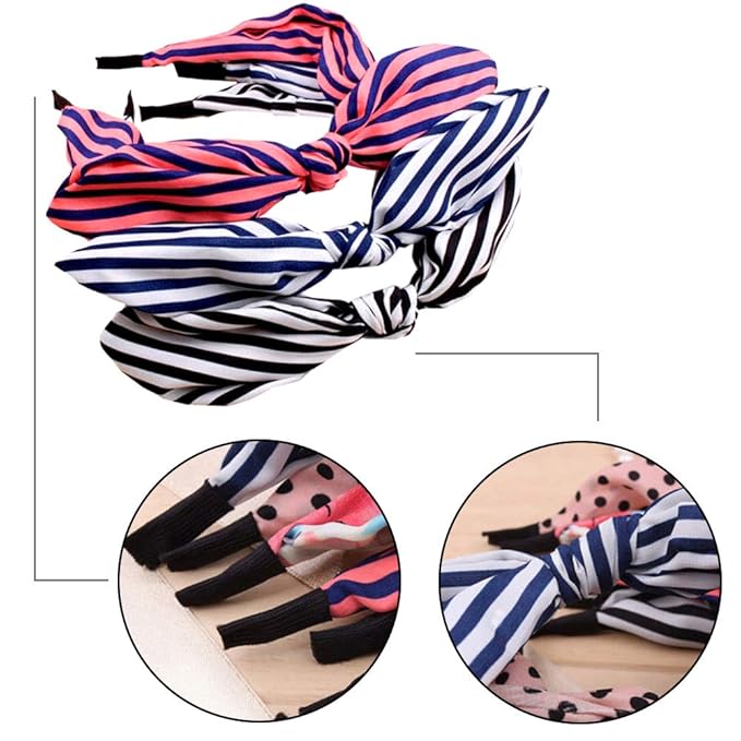 eyxformula 6 Pcs Colorful Headbands, Fashion Floral Polka Dot Stripe Bow Headbands Randomly, Lovely Ears Hairbands Knot Hair Bands Hair Accessories for Women, Girls