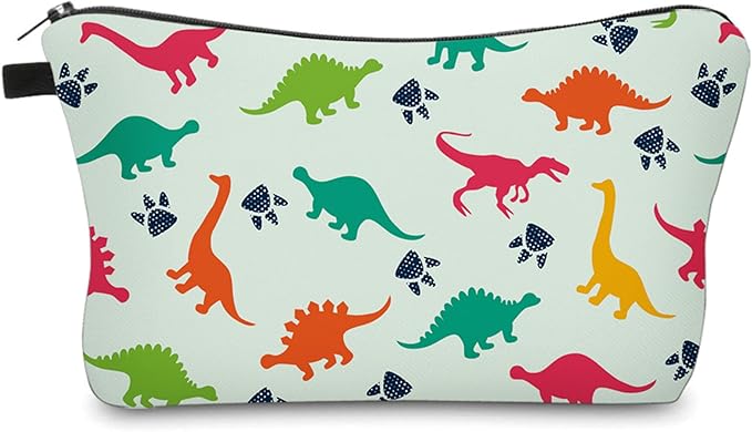 Aiphamy Cute Travel Makeup Bag Cosmetic Bag Small Pouch Gift for Women (Dinosaur Light Mint)
