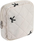 RSRSLEII Small Quilted Cosmetic Pouch for Purse, Mini Cotton Makeup Bag with Compartments, Cute Zipper Lipstick Holder for Women (06Beige Bow)