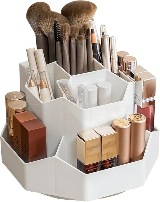 TNDCKP 360° Rotating Makeup Brush Holder Organizer with 9 Slots, Makeup Organizers Countertop, Makeup organization and Skincare Storage for Vanity, Desktop, Bathroom (WHITE)