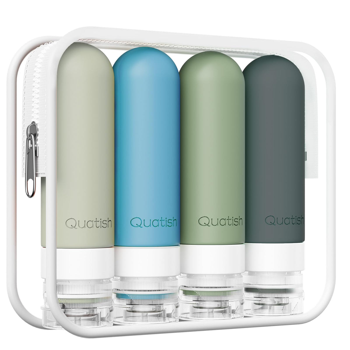 Quatish Travel Bottles for Toiletries, Original Patented Leak Proof Travel Size Containers, 3 oz Tsa Approved Silicone Shampoo and Conditioner Bottles, 4 Pack, Brown