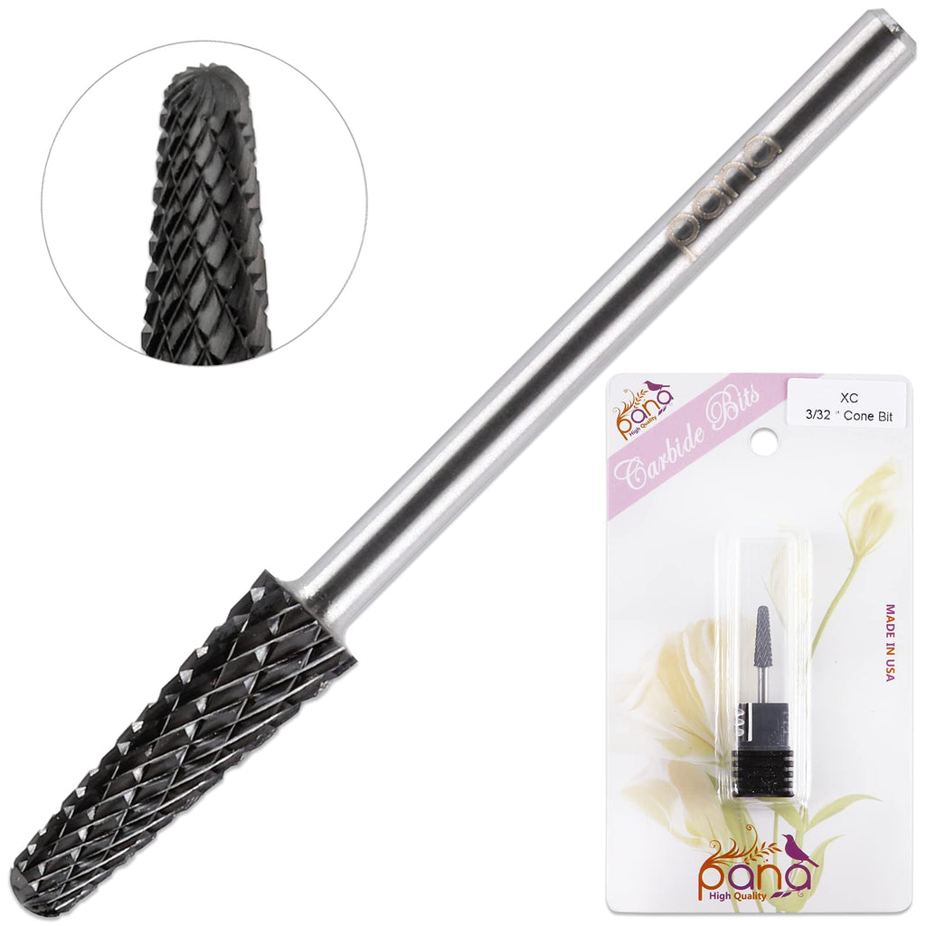 PANA USA Professional 3/32" Shank Size - Cone Shape Carbide Bit - Nail Drill Bit for Manicure Pedicure Tools Dremel Machine (Extra Coarse, DLC Black)