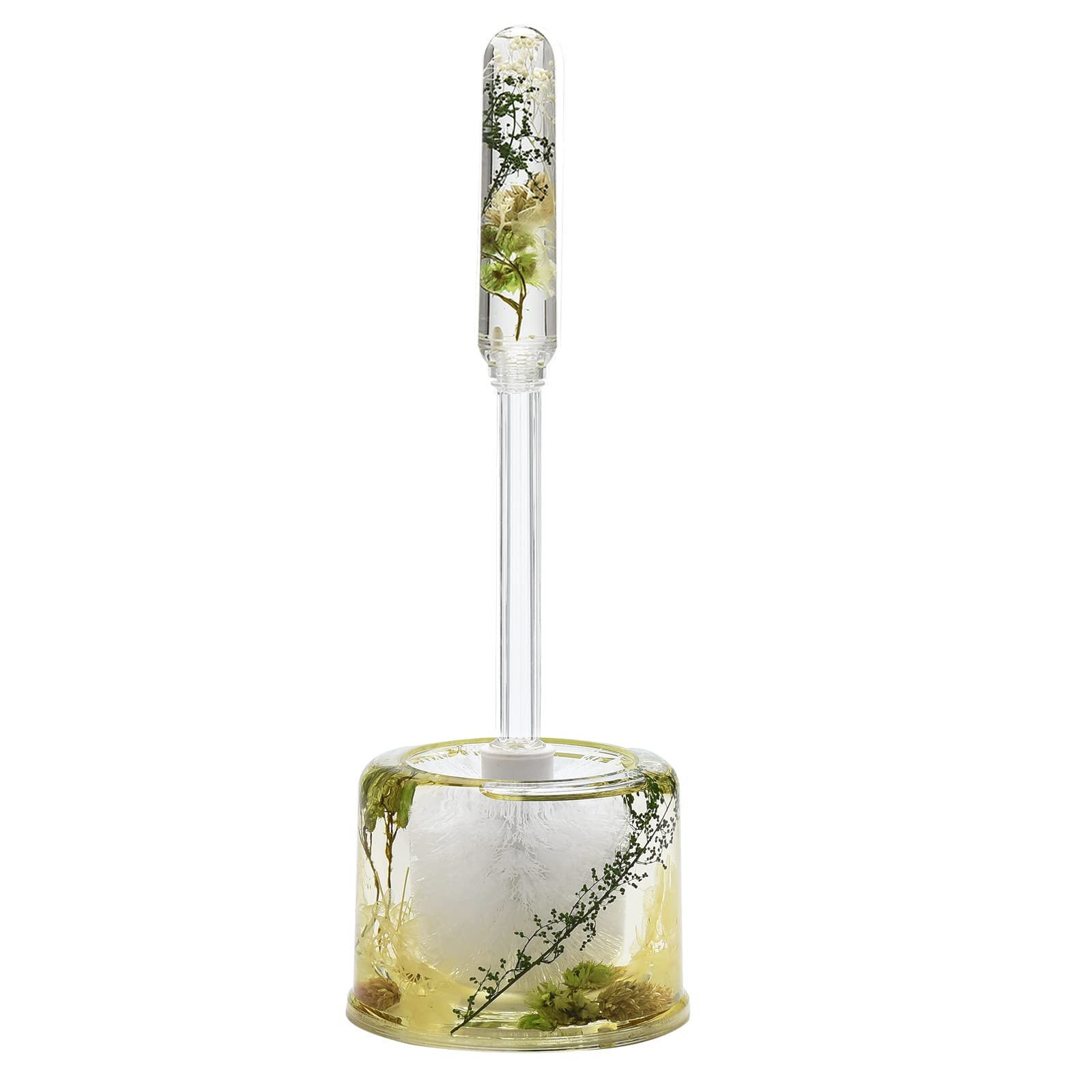 Locco Decor 5 Piece Acrylic Liquid 4D Floating Motion Bathroom Vanity Accessory Set Garden Botanic Green Plants Toothbrush Holder, Tumbler, Soap Dispenser, Soap Dish, Toiletbrush Holder Set