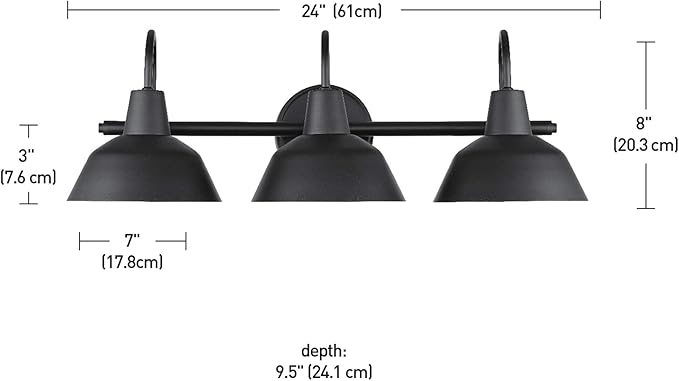 Globe Electric 51710 5-Piece Bathroom Accessory Set with 24-inch 3-Light Vanity Fixture, Matte Black Finish, Industrial Design, E26 Base, Towel Bar, Towel Ring, Robe Hook, Toilet Paper Holder