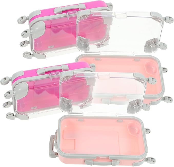 4pcs Eyelash Storage Case Mini Luggage False Eyelash Organizer Travel Makeup Vanity Suitcase Pink and Rose Red Compact Lash Cluster Holder for Women