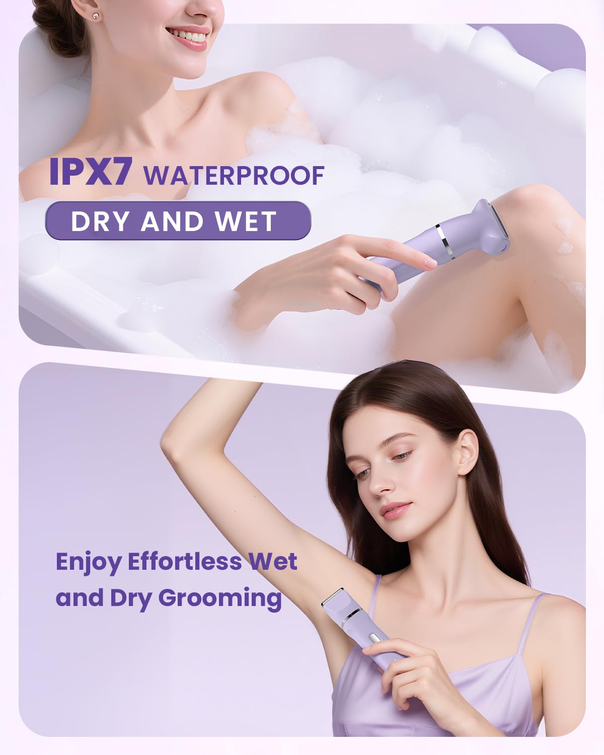 Bikini Trimmer for Women - 5 in 1 Electric Razors for Ladys Pubic Facial Nose Body Leg Hair Removal, Waterproof Electric Shaver for Women Private Area Sensitive Skin, Personal Hair Trimmer-Purple