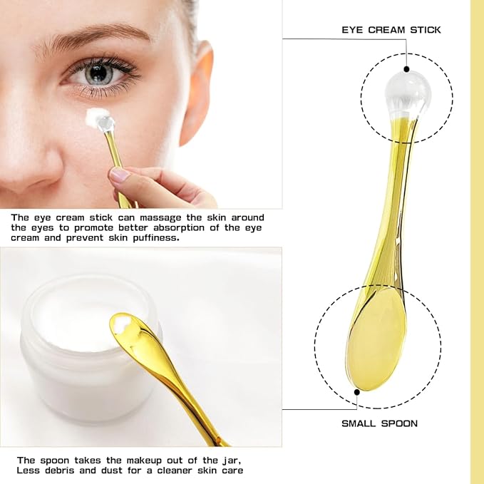 UPIQNG 6Pcs Mini Eye Roller Plastic Eye Cream Massager Sticks Makeup Spatula Scoop Dark Circle Remover Beauty Cosmetic Tool for Skin Care,Golden