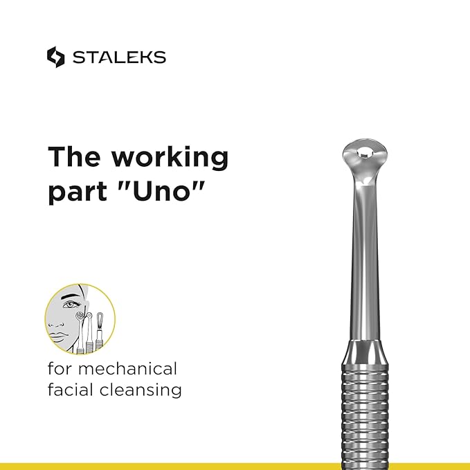 Staleks Pro Cosmetology Double-Ended Tool Expert 21 Type 4 – Large-Hole Uno Spoon & Vidal Needle – Stainless Steel Blackhead Remover – Pimple Extractor Tool
