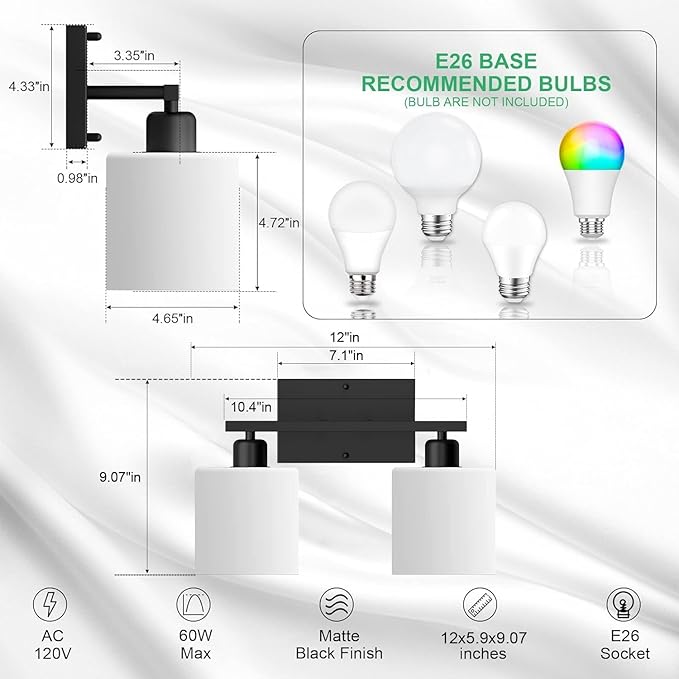 Dekang Black Bathroom Light Fixtures Over Mirror, 2-Light Vanity Lights